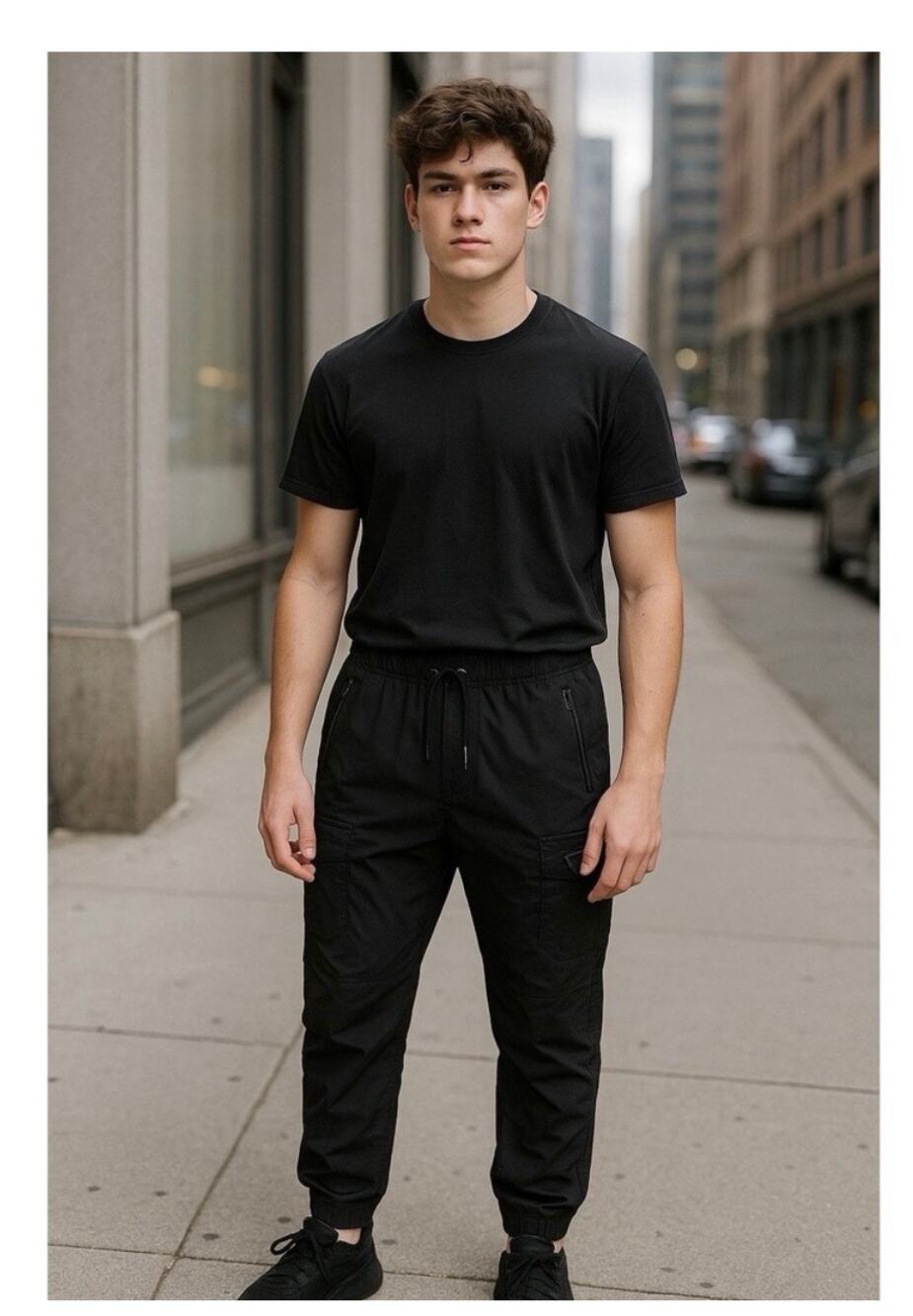 Benjamin Black Mens Black Cargo Jogger Pants Drawstring Waist Sz S Athleisure